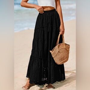 NWT - Boho Black Eyelet Maxi Skirt - Size Large